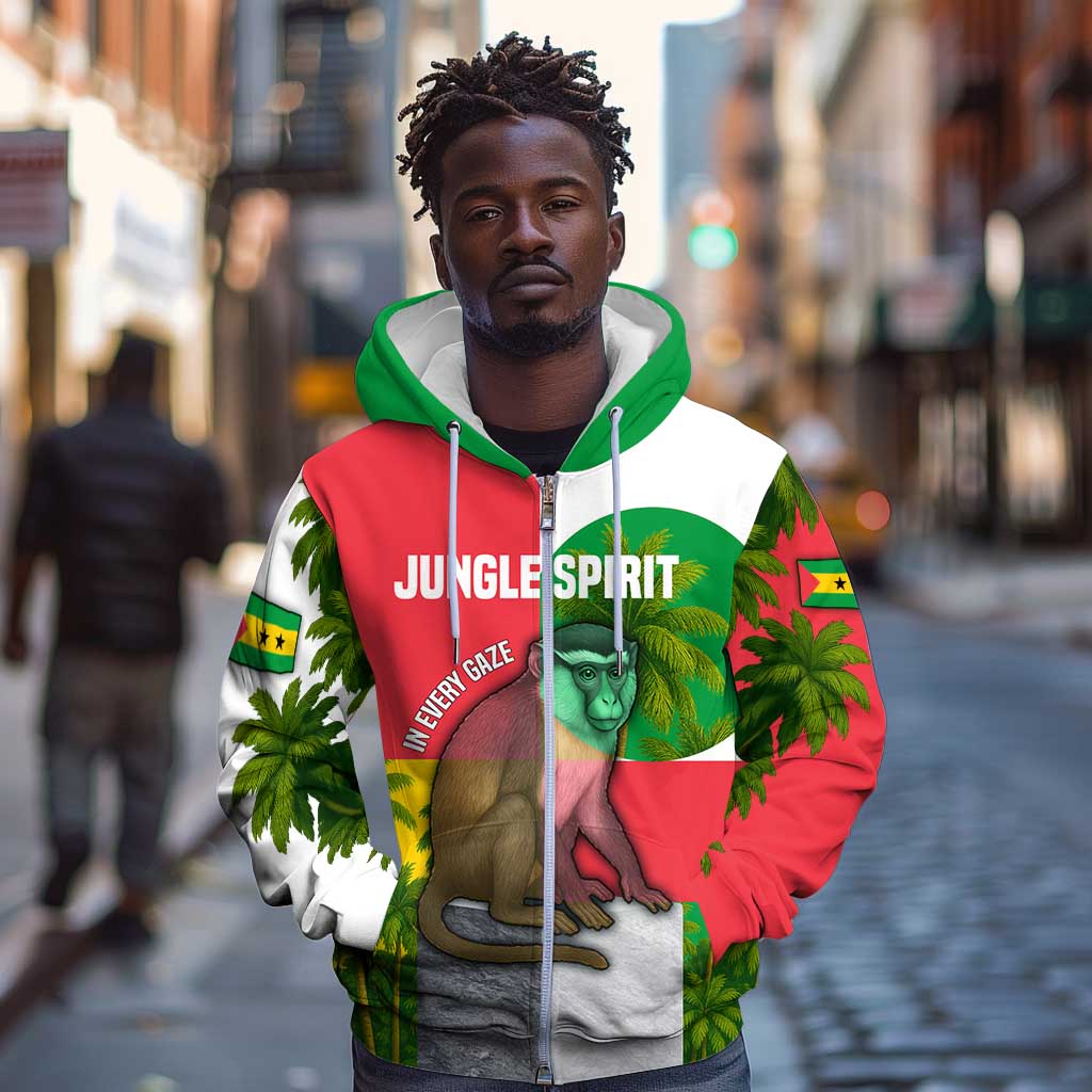 Jungle Spirit Monkey Zip Hoodie Sao Tome and Principe Tropical Flag Color - African Pride