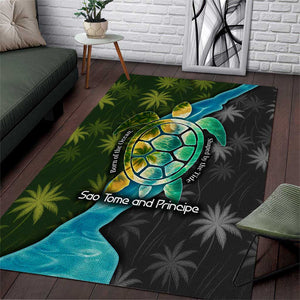 Sea Turtle Sao Tome and Principe Area Rug Ocean Tide and Tropical Palm - African Pride