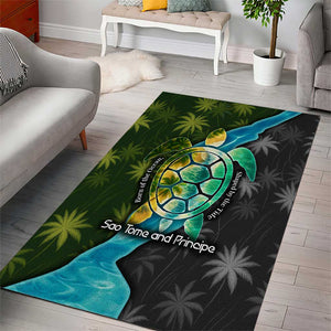 Sea Turtle Sao Tome and Principe Area Rug Ocean Tide and Tropical Palm - African Pride