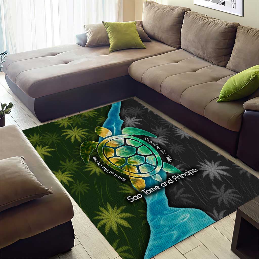 Sea Turtle Sao Tome and Principe Area Rug Ocean Tide and Tropical Palm - African Pride