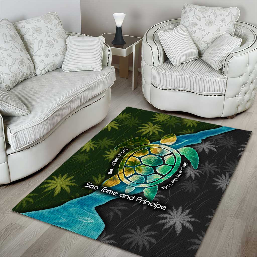 Sea Turtle Sao Tome and Principe Area Rug Ocean Tide and Tropical Palm - African Pride