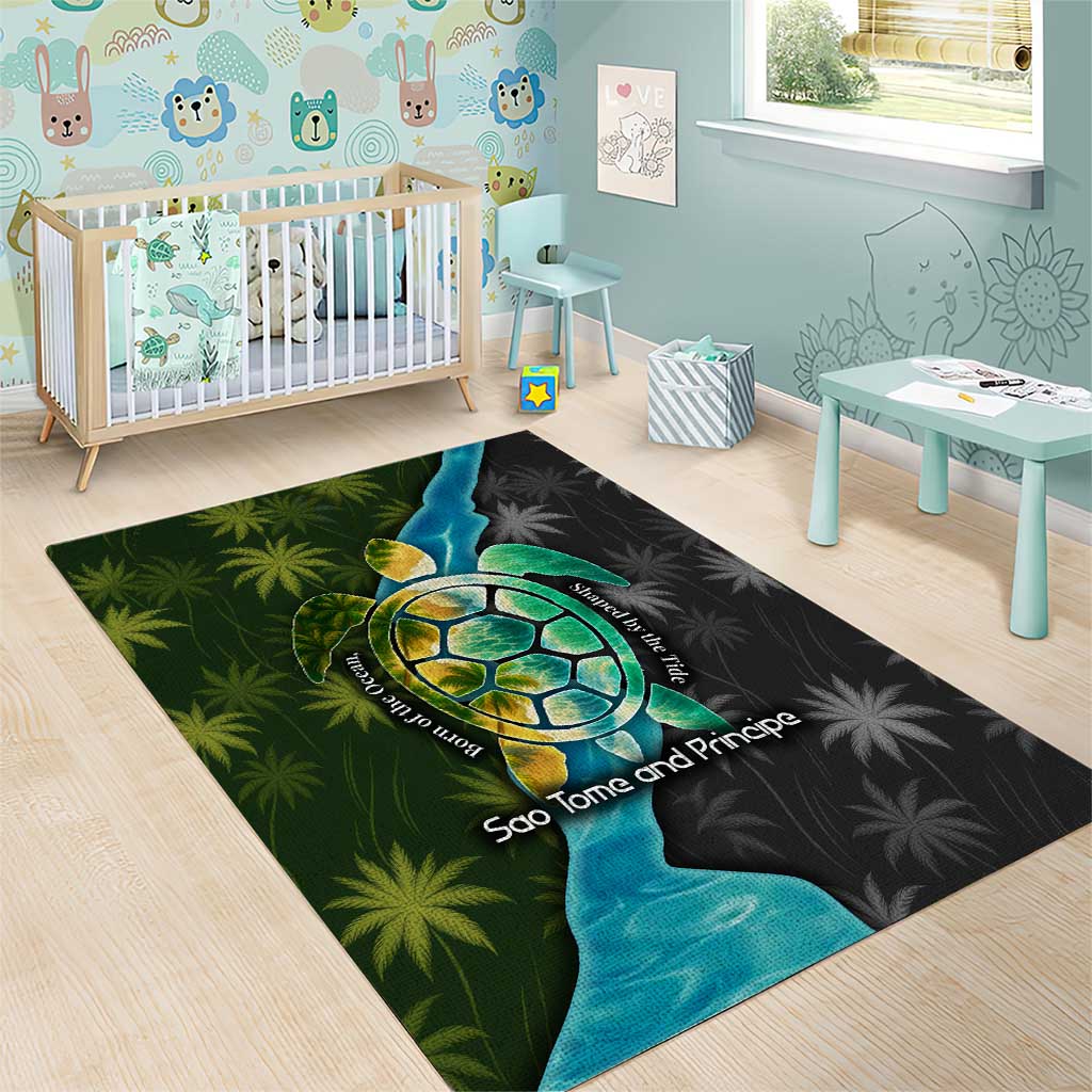 Sea Turtle Sao Tome and Principe Area Rug Ocean Tide and Tropical Palm - African Pride