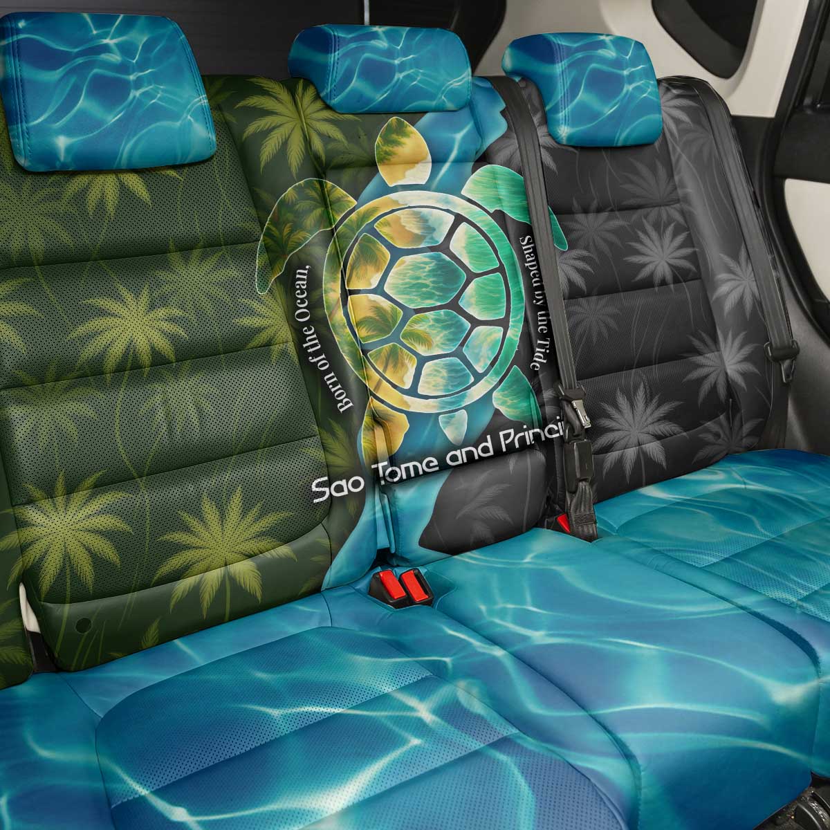 Sea Turtle Sao Tome and Principe Back Car Seat Cover Ocean Tide and Tropical Palm - African Pride