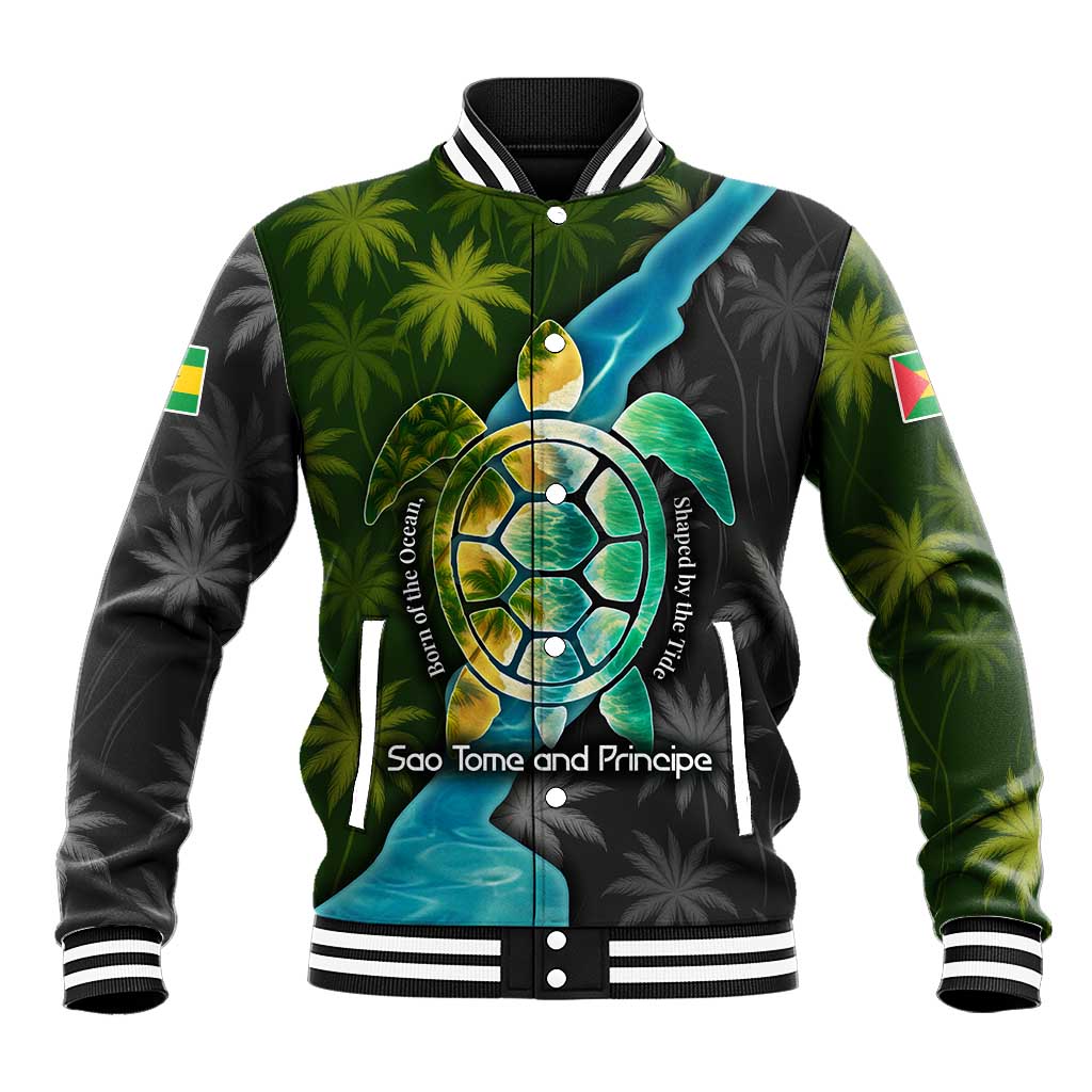 Sea Turtle Sao Tome and Principe Baseball Jacket Ocean Tide and Tropical Palm - African Pride
