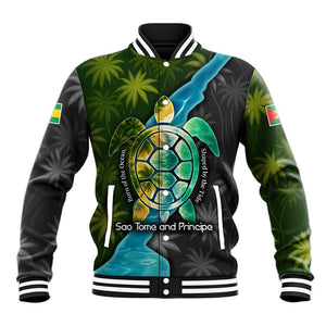 Sea Turtle Sao Tome and Principe Baseball Jacket Ocean Tide and Tropical Palm - African Pride