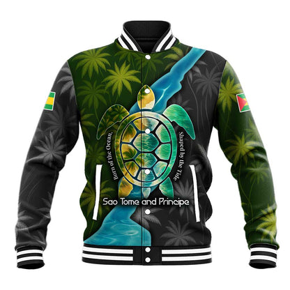 Sea Turtle Sao Tome and Principe Baseball Jacket Ocean Tide and Tropical Palm - African Pride