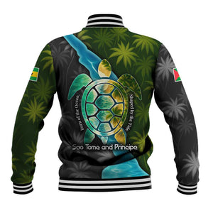 Sea Turtle Sao Tome and Principe Baseball Jacket Ocean Tide and Tropical Palm - African Pride