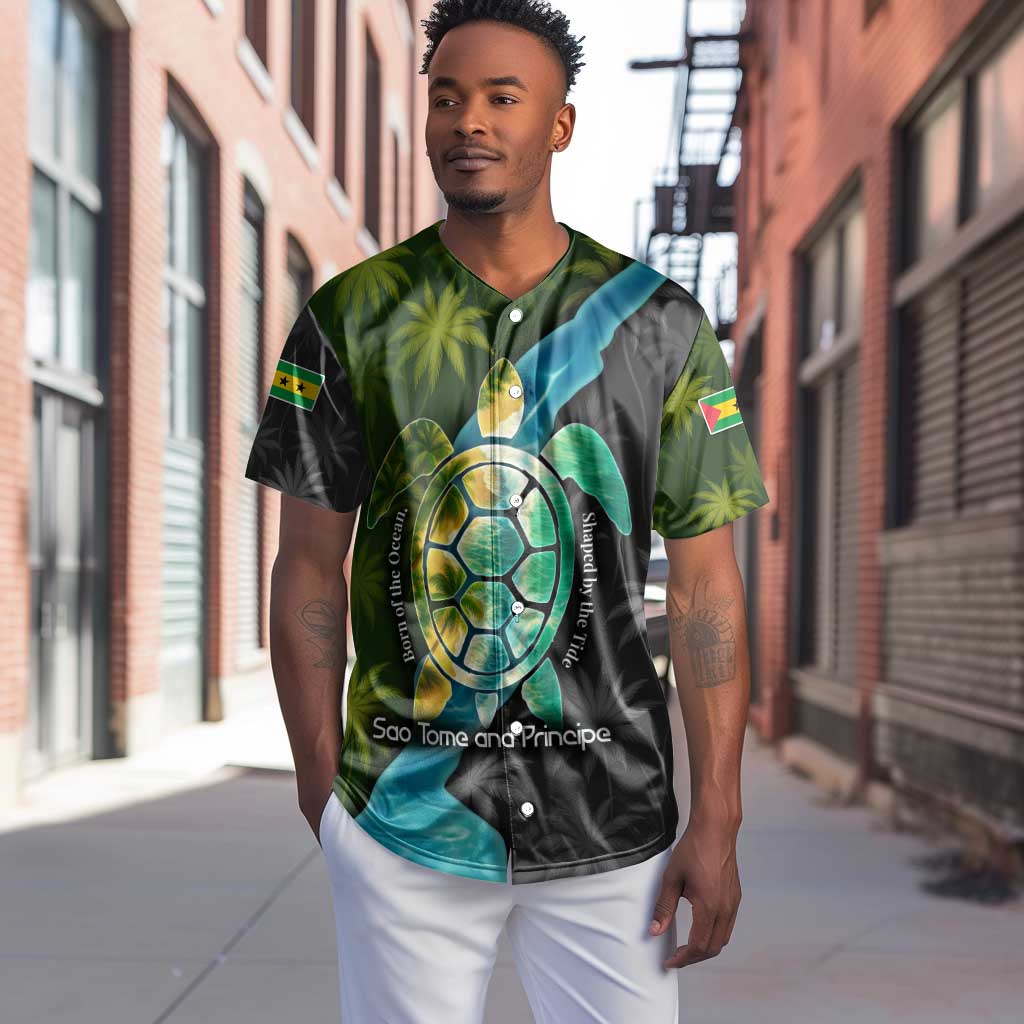 Sea Turtle Sao Tome and Principe Baseball Jersey Ocean Tide and Tropical Palm - African Pride