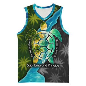 Sea Turtle Sao Tome and Principe Basketball Jersey Ocean Tide and Tropical Palm - African Pride