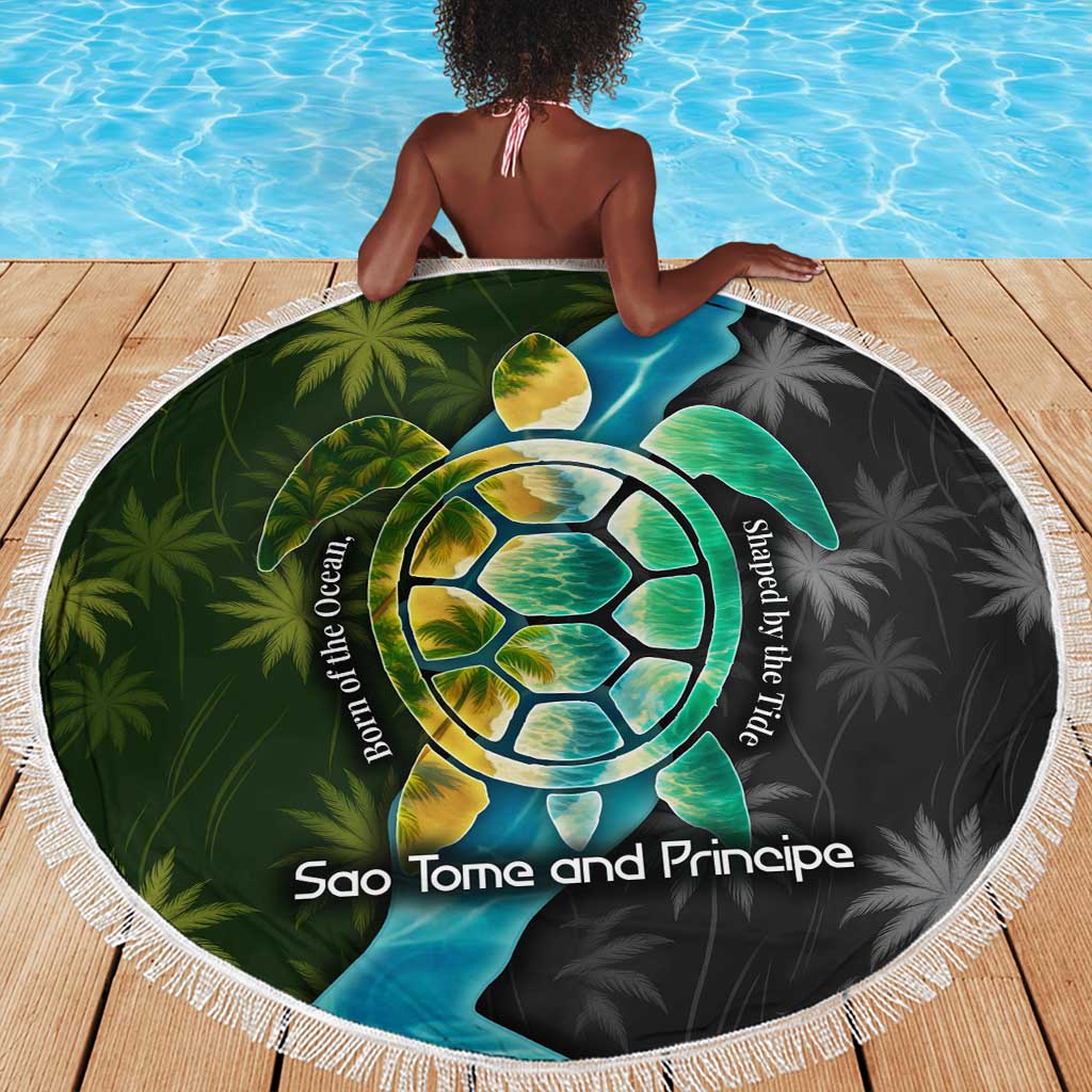 Sea Turtle Sao Tome and Principe Beach Blanket Ocean Tide and Tropical Palm - African Pride