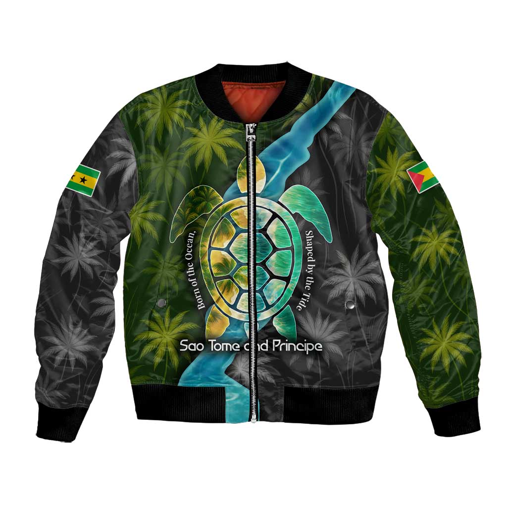 Sea Turtle Sao Tome and Principe Bomber Jacket Ocean Tide and Tropical Palm - African Pride