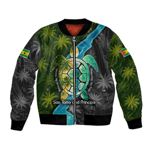 Sea Turtle Sao Tome and Principe Bomber Jacket Ocean Tide and Tropical Palm - African Pride