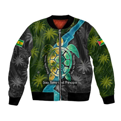 Sea Turtle Sao Tome and Principe Bomber Jacket Ocean Tide and Tropical Palm - African Pride