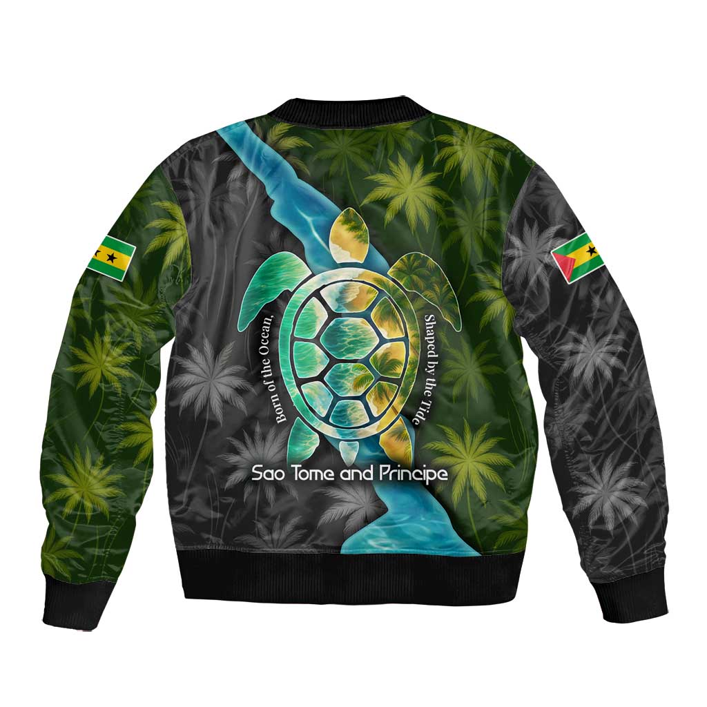 Sea Turtle Sao Tome and Principe Bomber Jacket Ocean Tide and Tropical Palm - African Pride