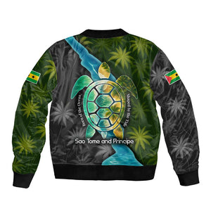 Sea Turtle Sao Tome and Principe Bomber Jacket Ocean Tide and Tropical Palm - African Pride