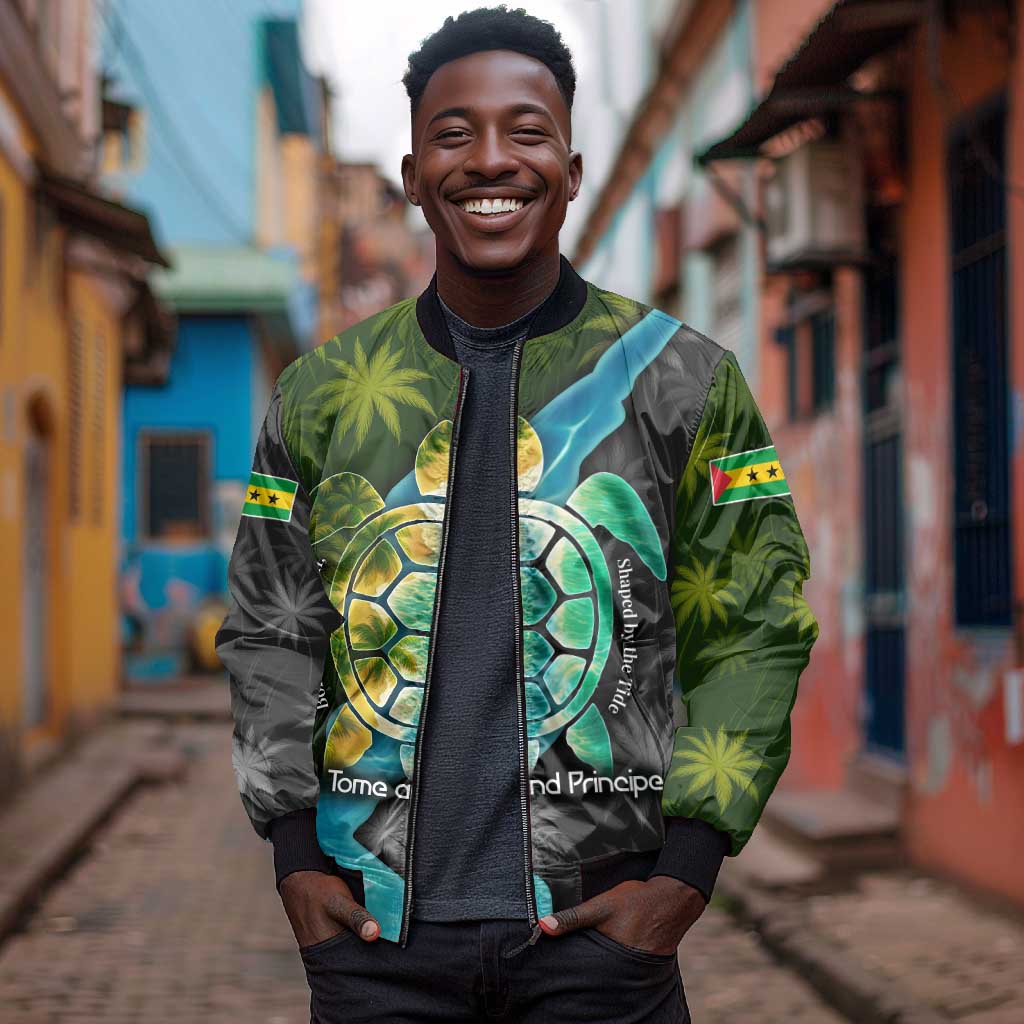 Sea Turtle Sao Tome and Principe Bomber Jacket Ocean Tide and Tropical Palm - African Pride