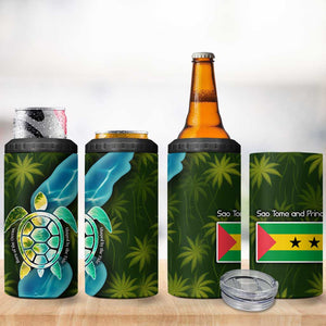 Sea Turtle Sao Tome and Principe 4 in 1 Can Cooler Tumbler Ocean Tide and Tropical Palm - African Pride