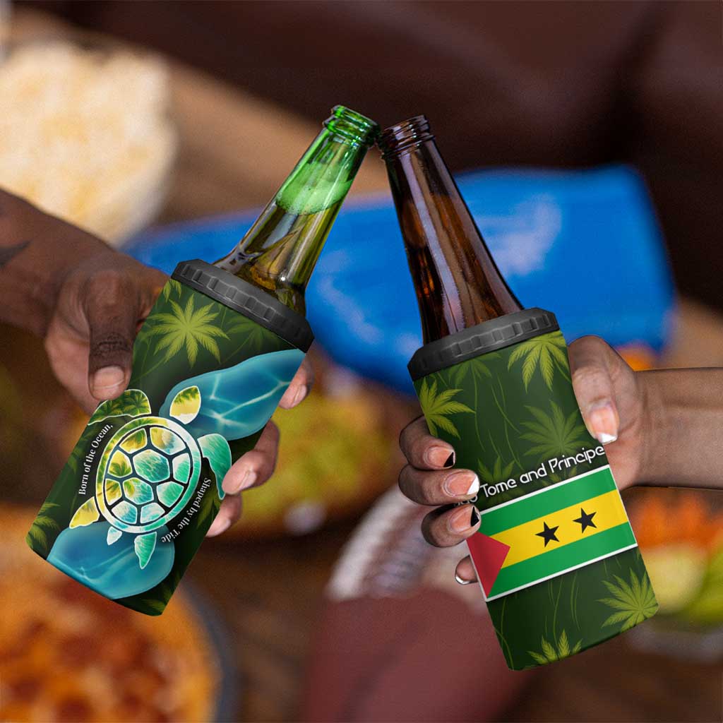 Sea Turtle Sao Tome and Principe 4 in 1 Can Cooler Tumbler Ocean Tide and Tropical Palm - African Pride