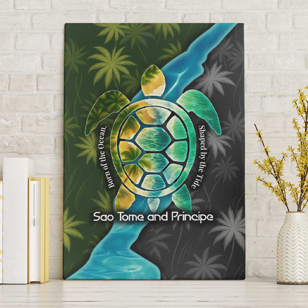 Sea Turtle Sao Tome and Principe Canvas Wall Art Ocean Tide and Tropical Palm - African Pride