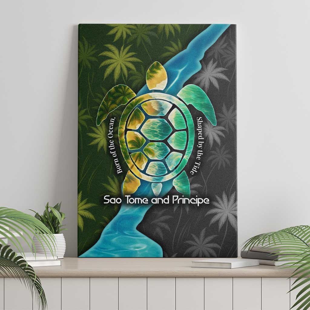 Sea Turtle Sao Tome and Principe Canvas Wall Art Ocean Tide and Tropical Palm - African Pride