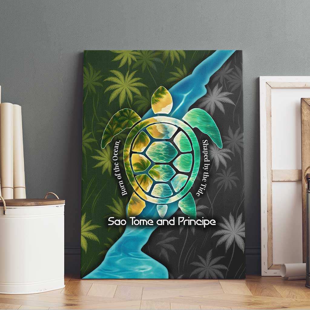 Sea Turtle Sao Tome and Principe Canvas Wall Art Ocean Tide and Tropical Palm - African Pride