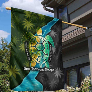 Sea Turtle Sao Tome and Principe Garden Flag Ocean Tide and Tropical Palm - African Pride