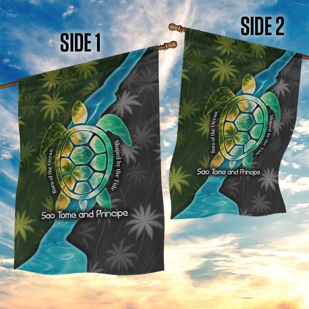 Sea Turtle Sao Tome and Principe Garden Flag Ocean Tide and Tropical Palm - African Pride