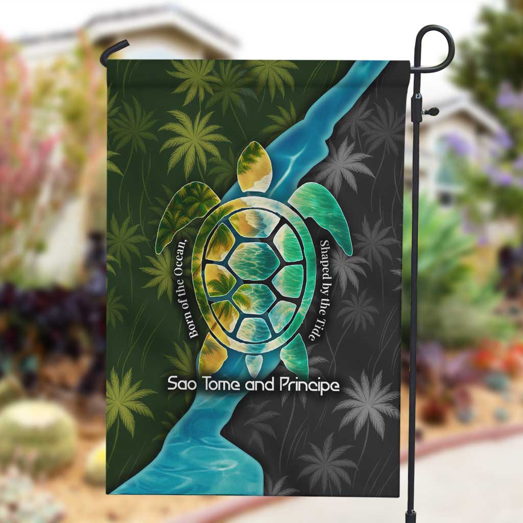 Sea Turtle Sao Tome and Principe Garden Flag Ocean Tide and Tropical Palm - African Pride