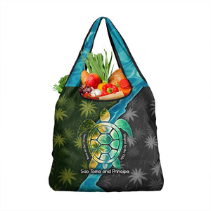 Sea Turtle Sao Tome and Principe Grocery Bag Ocean Tide and Tropical Palm - African Pride
