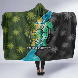 Sea Turtle Sao Tome and Principe Hooded Blanket Ocean Tide and Tropical Palm - African Pride