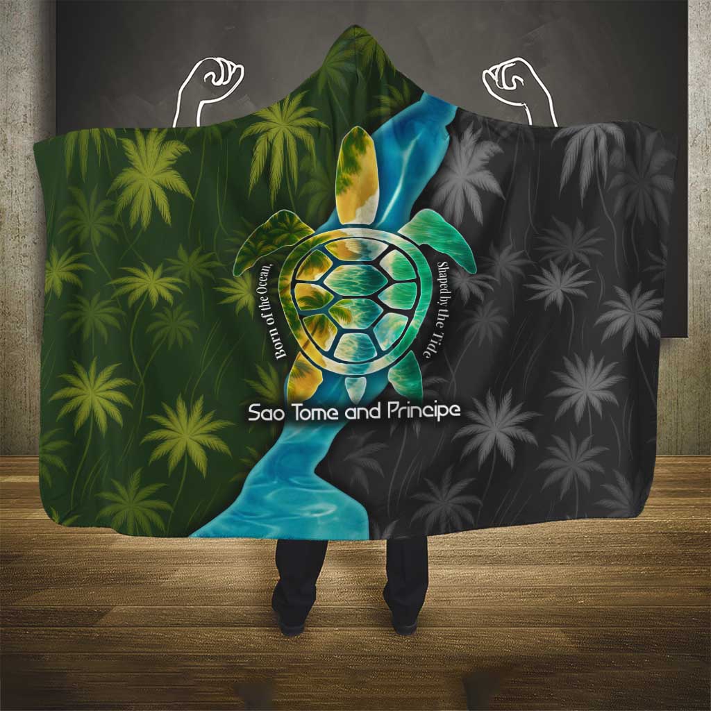 Sea Turtle Sao Tome and Principe Hooded Blanket Ocean Tide and Tropical Palm - African Pride