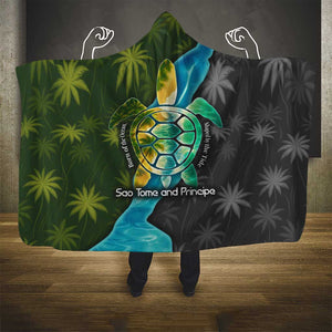 Sea Turtle Sao Tome and Principe Hooded Blanket Ocean Tide and Tropical Palm - African Pride