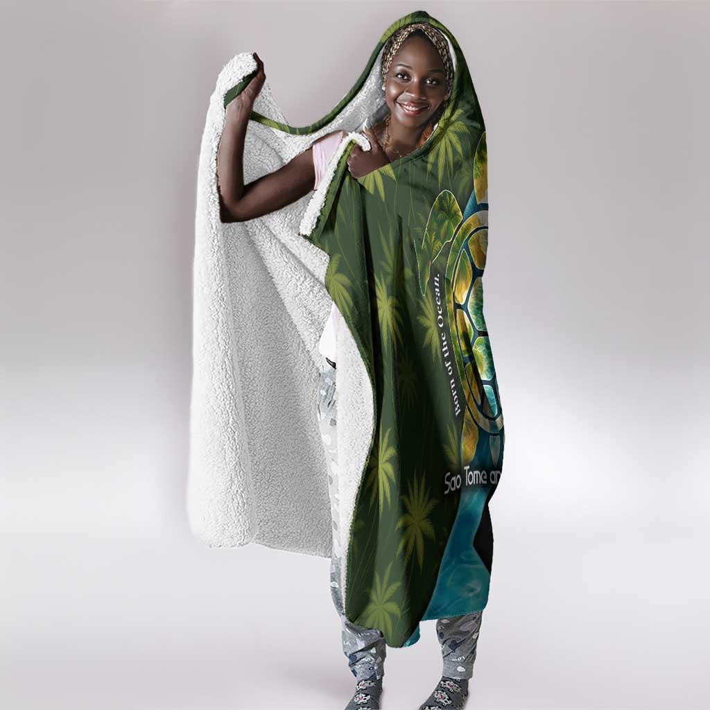 Sea Turtle Sao Tome and Principe Hooded Blanket Ocean Tide and Tropical Palm - African Pride