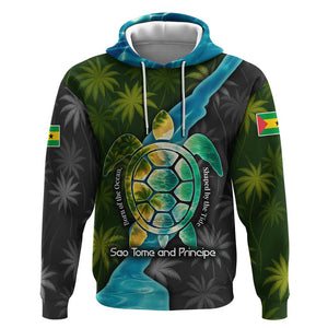 Sea Turtle Sao Tome and Principe Hoodie Ocean Tide and Tropical Palm - African Pride