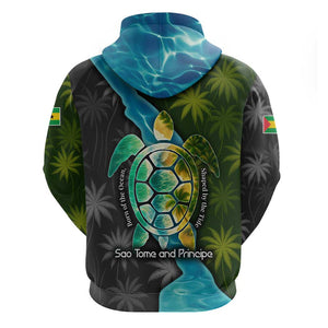 Sea Turtle Sao Tome and Principe Hoodie Ocean Tide and Tropical Palm - African Pride