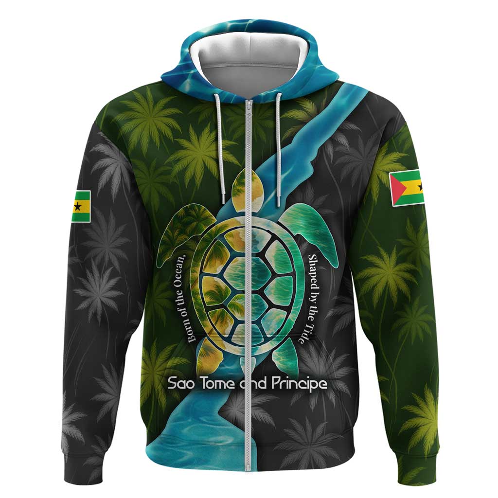 Sea Turtle Sao Tome and Principe Hoodie Ocean Tide and Tropical Palm - African Pride