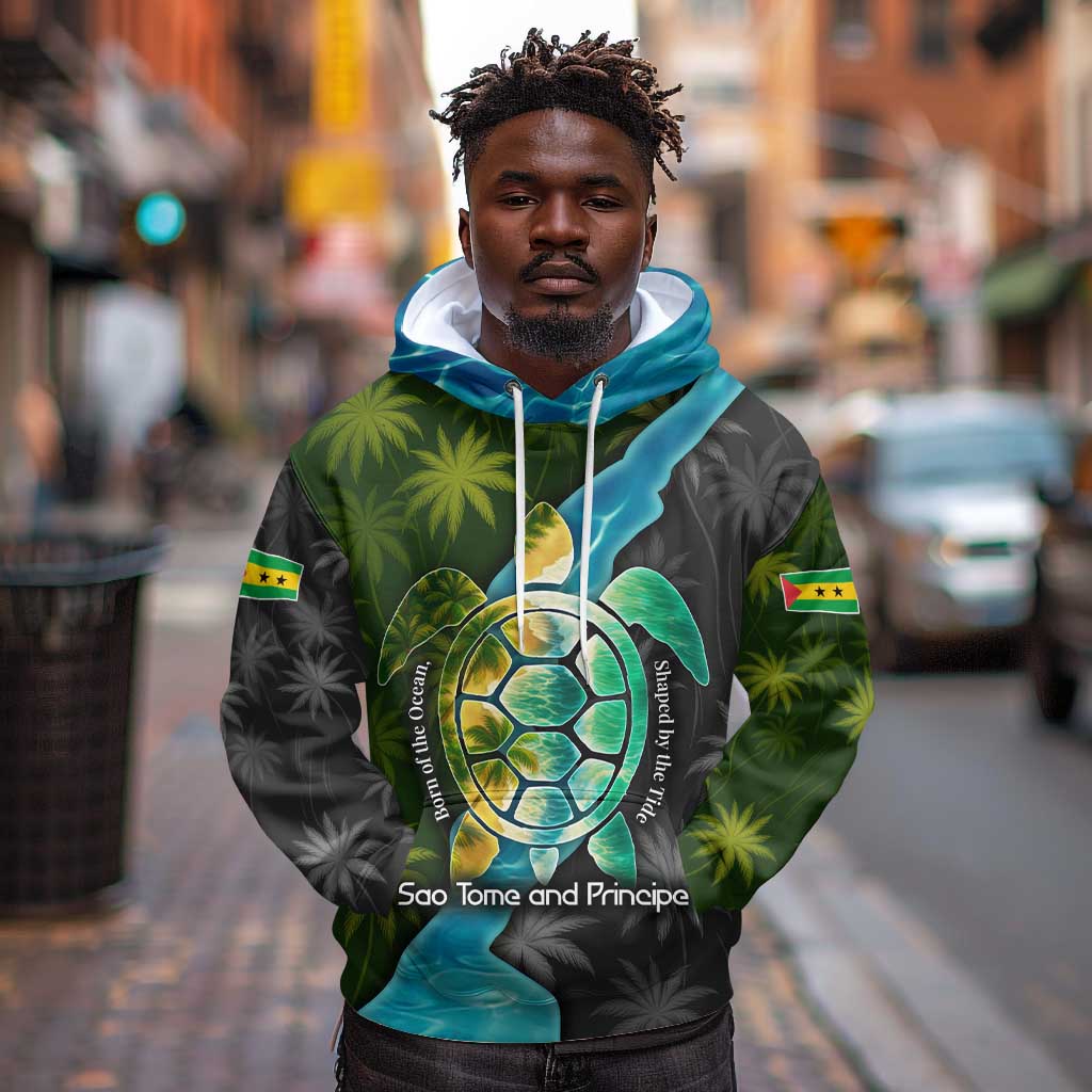 Sea Turtle Sao Tome and Principe Hoodie Ocean Tide and Tropical Palm - African Pride