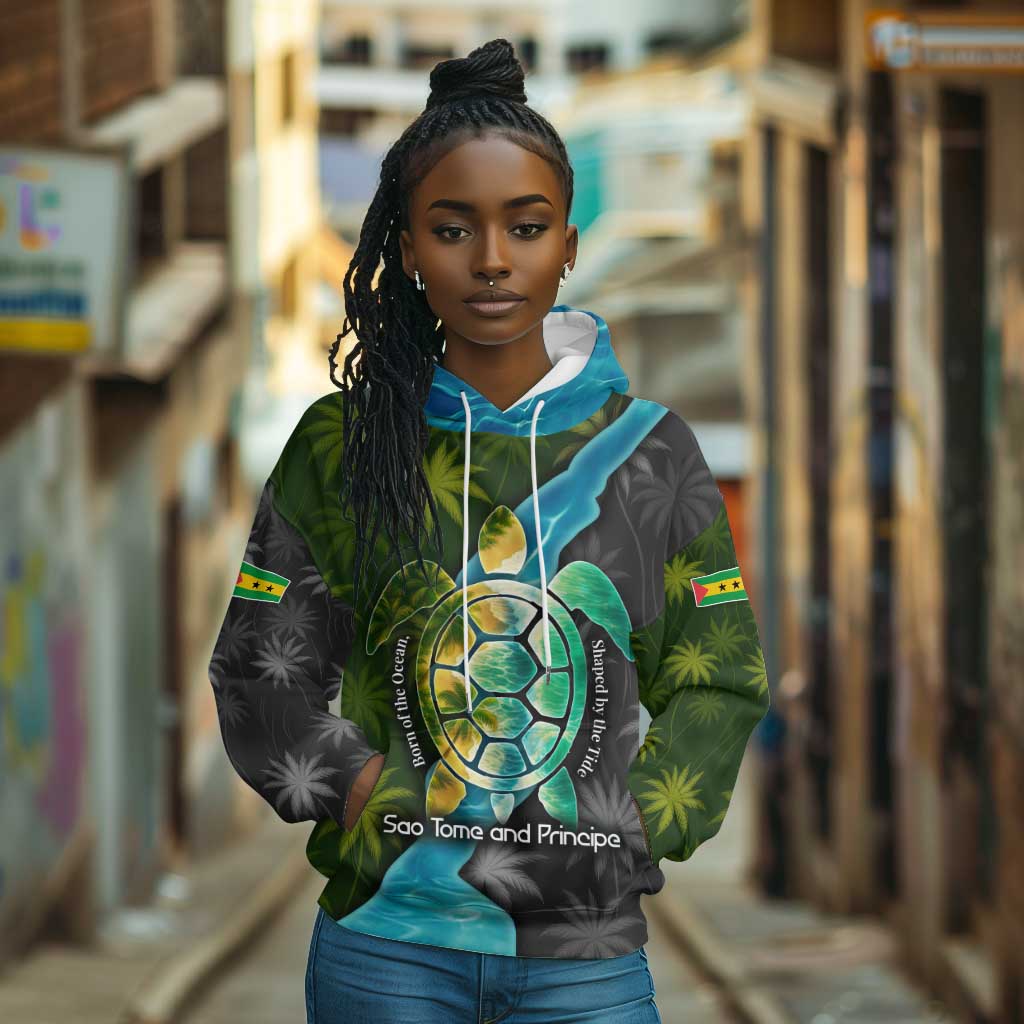 Sea Turtle Sao Tome and Principe Hoodie Ocean Tide and Tropical Palm - African Pride