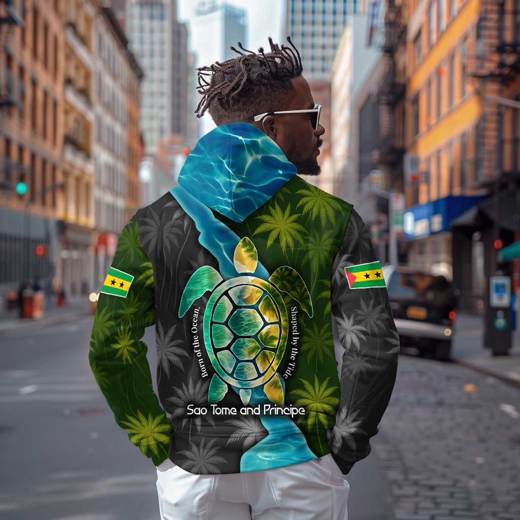 Sea Turtle Sao Tome and Principe Hoodie Ocean Tide and Tropical Palm - African Pride