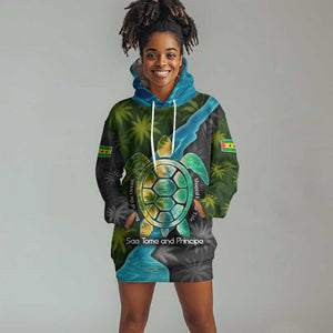 Sea Turtle Sao Tome and Principe Hoodie Dress Ocean Tide and Tropical Palm - African Pride
