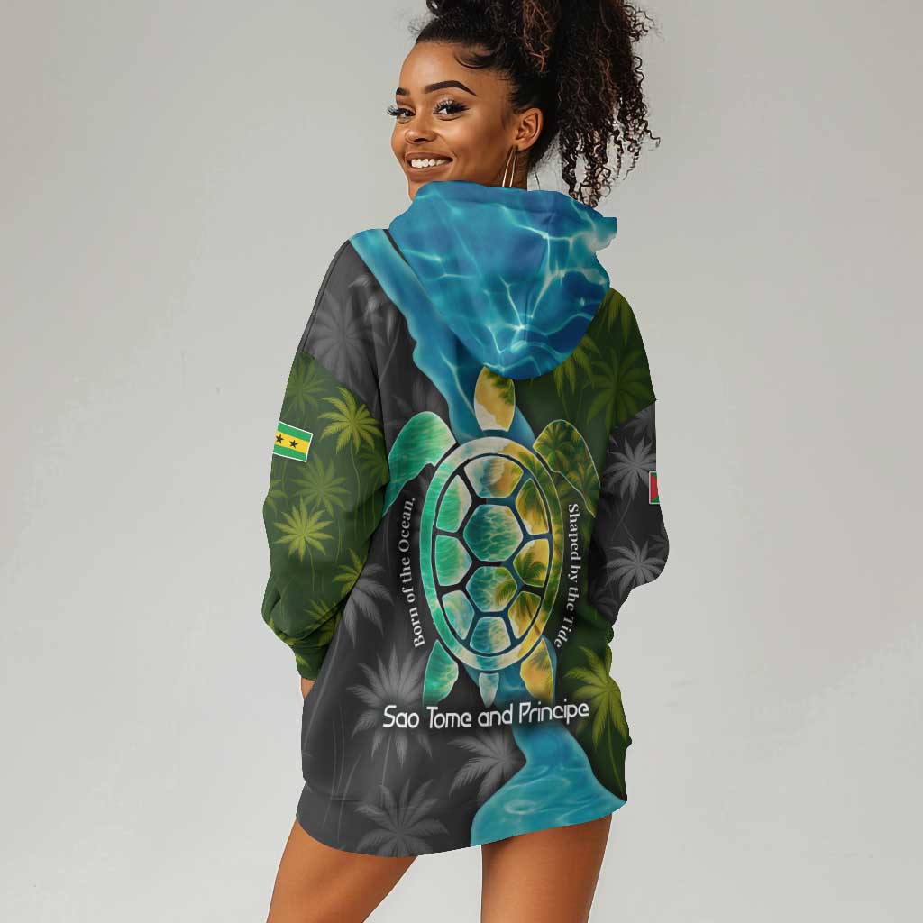 Sea Turtle Sao Tome and Principe Hoodie Dress Ocean Tide and Tropical Palm - African Pride