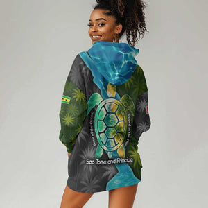 Sea Turtle Sao Tome and Principe Hoodie Dress Ocean Tide and Tropical Palm - African Pride