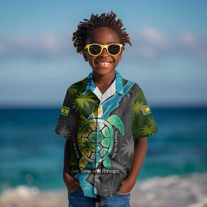 Sea Turtle Sao Tome and Principe Kid Hawaiian Shirt Ocean Tide and Tropical Palm - African Pride