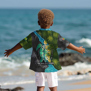 Sea Turtle Sao Tome and Principe Kid Hawaiian Shirt Ocean Tide and Tropical Palm - African Pride