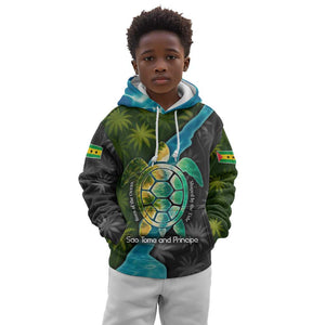 Sea Turtle Sao Tome and Principe Kid Hoodie Ocean Tide and Tropical Palm - African Pride