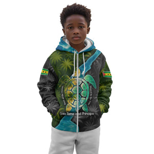 Sea Turtle Sao Tome and Principe Kid Hoodie Ocean Tide and Tropical Palm - African Pride