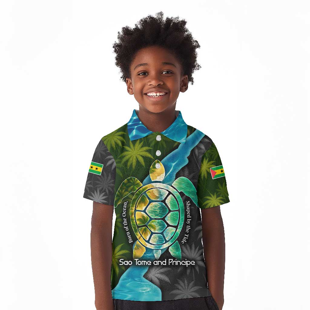 Sea Turtle Sao Tome and Principe Kid Polo Shirt Ocean Tide and Tropical Palm - African Pride