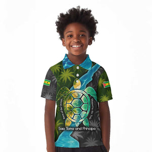 Sea Turtle Sao Tome and Principe Kid Polo Shirt Ocean Tide and Tropical Palm - African Pride