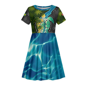 Sea Turtle Sao Tome and Principe Kid Short Sleeve Dress Ocean Tide and Tropical Palm - African Pride