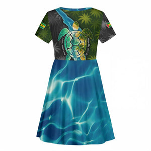 Sea Turtle Sao Tome and Principe Kid Short Sleeve Dress Ocean Tide and Tropical Palm - African Pride